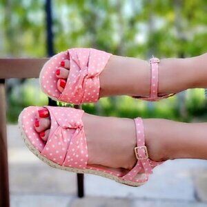 Women's Espadrille Open Toe Polkadot Ankle Strap Flat Sandals Blush Color
